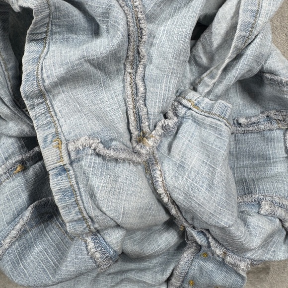 Vintage Surf OP Embroidered Floral Light Blue Jean Denim Hot Pants Shorts Size 3 - Picture 15 of 17